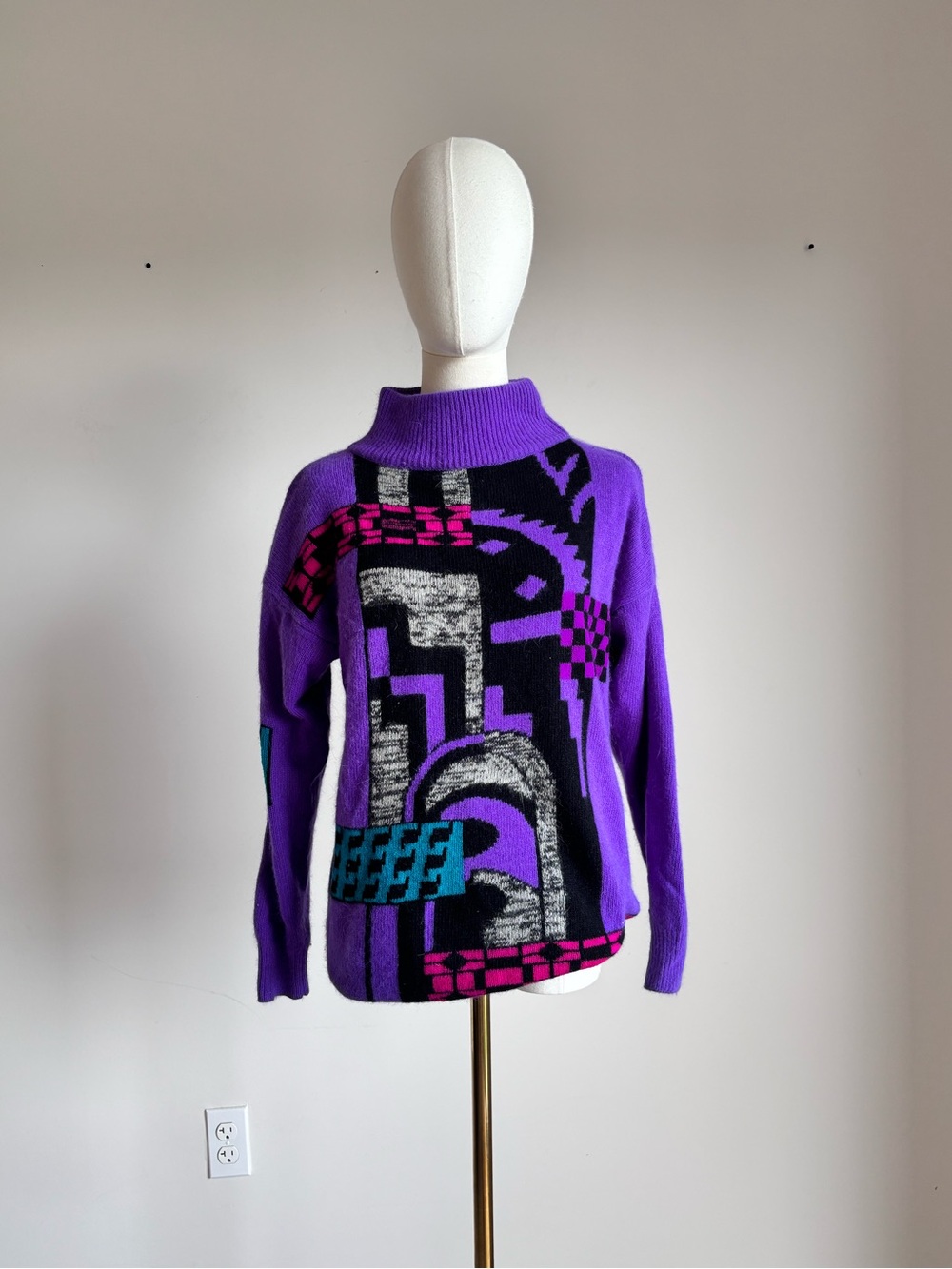 saks fifth avenue vintage purple angora wool abstract sweater size small